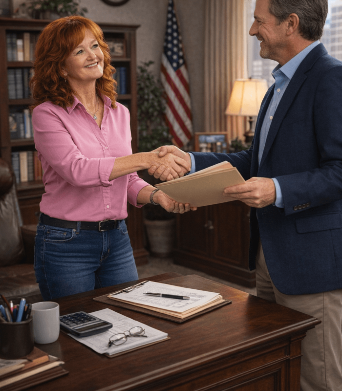 Professional handshake in office setting